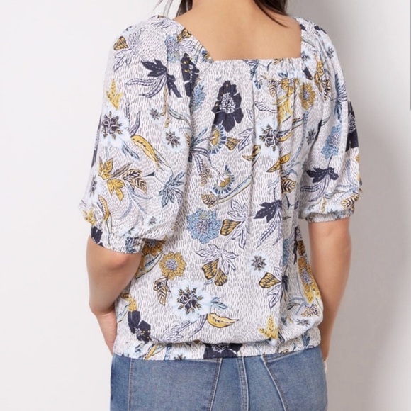 NWOT Evereve Adina Square Neck Floral Print top Size S blue and white print - Picture 3 of 8